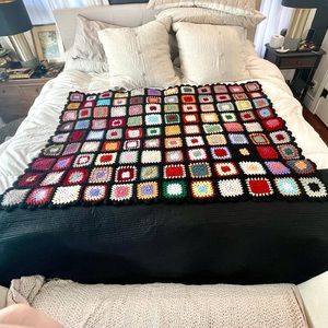 Vintage Vibrant Granny Square Afghan Throw Blanket
